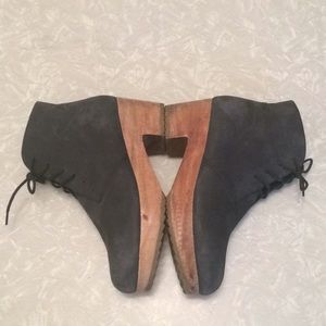 Ecote Gray/Blue Suede Wooden Heel Ankle Boots